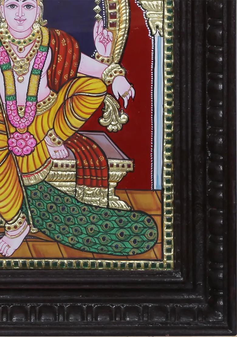 Sitting Lord Kartikeya Tanjore Painting