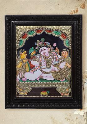 Tanjore Painting Of Butter Krishna South Indian Artwork