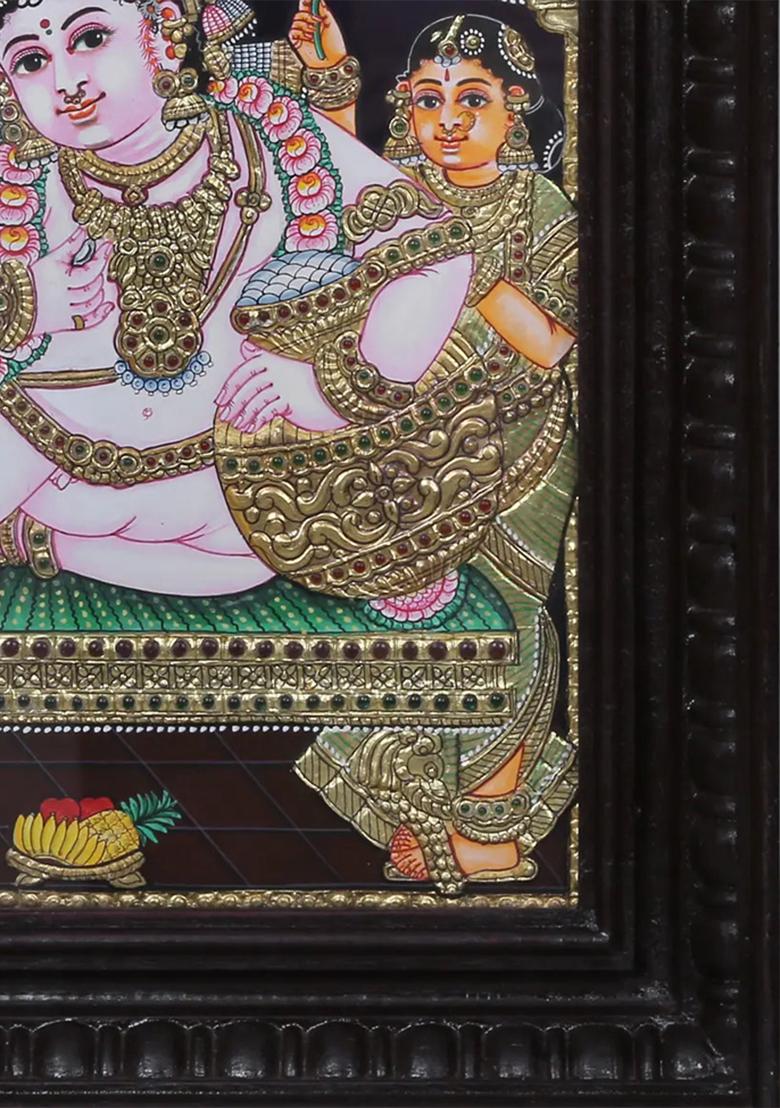 Tanjore Painting Of Butter Krishna South Indian Artwork