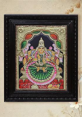 Tanjore Painting Of Goddess Gajalakshmi Auspicious Form Of Devi Lakshmi