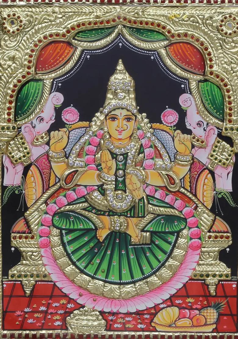 Tanjore Painting Of Goddess Gajalakshmi Auspicious Form Of Devi Lakshmi