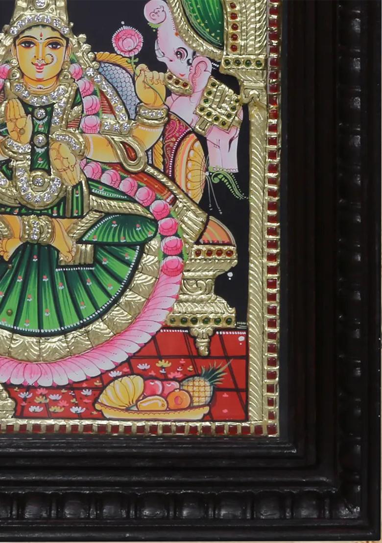 Tanjore Painting Of Goddess Gajalakshmi Auspicious Form Of Devi Lakshmi