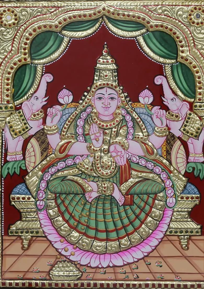 Goddess Gajalakshmi Tanjore Painting Symbol Of Prosperity Divine Blessings