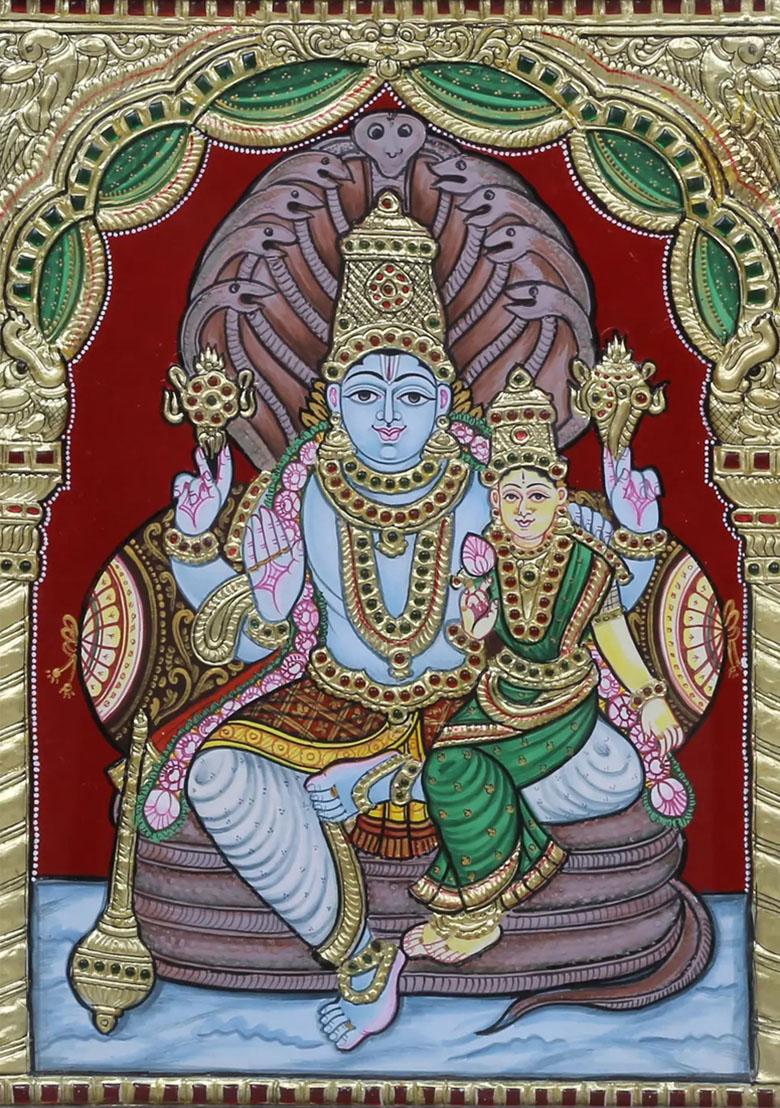 Shri Hari Narayan And Devi Lakshmi Tanjore Painting Divine Blessings Prosperity