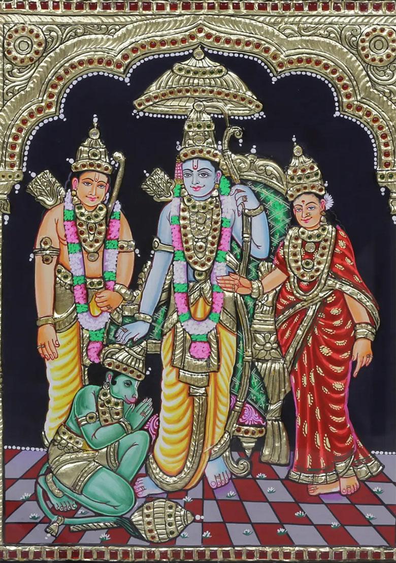 Ram Sita Lakshman With Hanuman Tanjore Painting