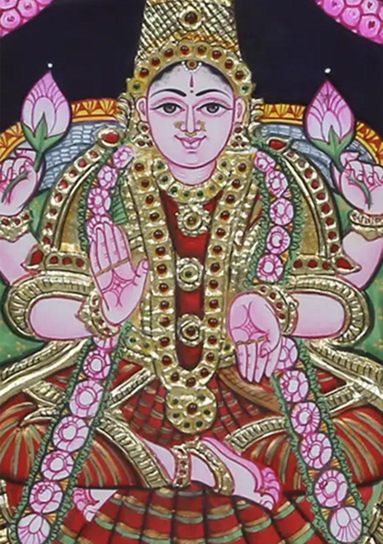 Goddess Lakshmi Tanjore Painting Symbol Of Prosperity Abundance