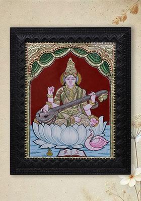 Goddess Saraswati Tanjore Painting