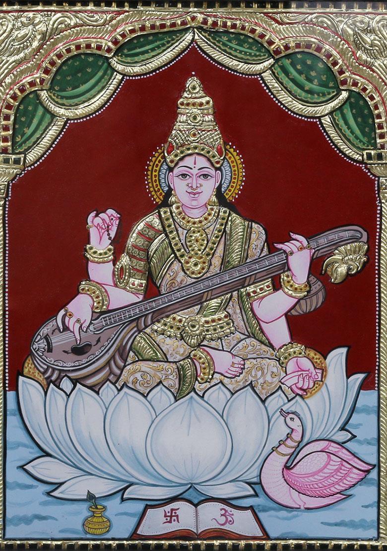 Goddess Saraswati Tanjore Painting