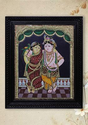 Standing Lord Krishna Rukmini Tanjore Painting