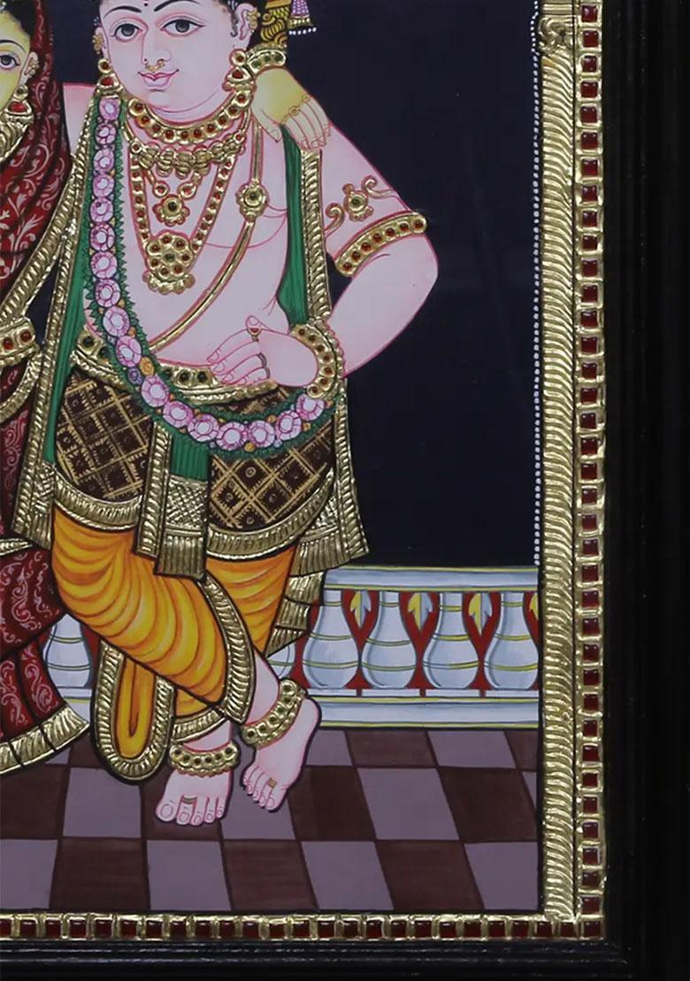 Standing Lord Krishna Rukmini Tanjore Painting