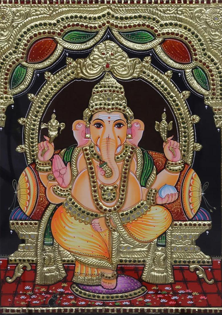 Sitting Lord Vinayak Tanjore Painting