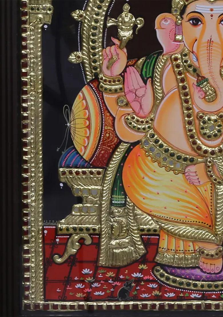 Sitting Lord Vinayak Tanjore Painting