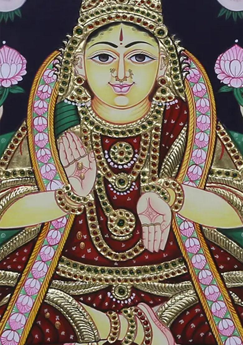 Four Handed Goddess Gajalakshmi Tanjore Painting