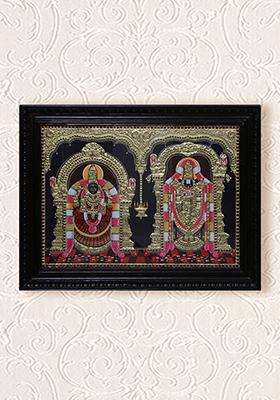 Lord Balaji With Goddess Padmavathi Tanjore Painting