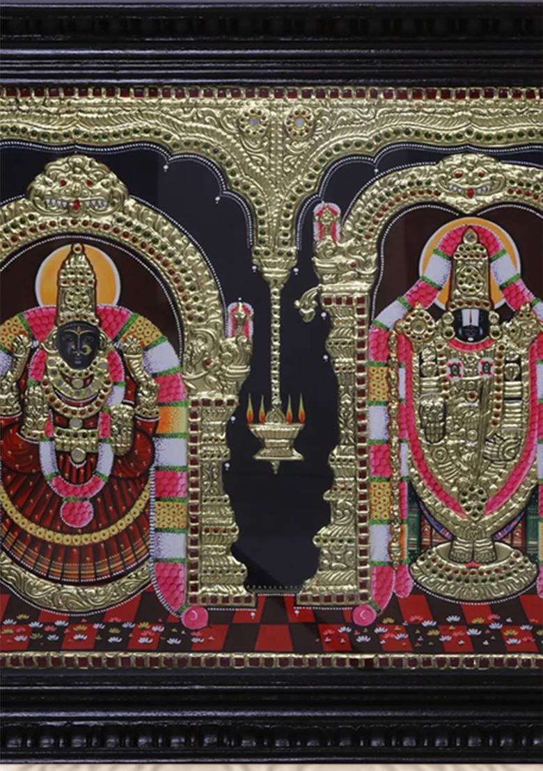 Lord Balaji With Goddess Padmavathi Tanjore Painting