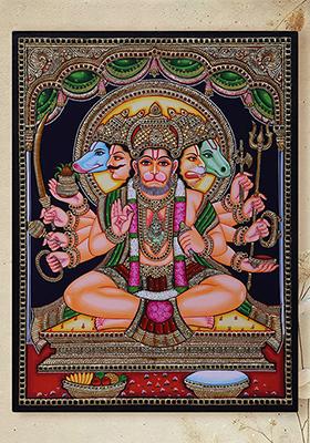 Panchmukhi Hanuman Tanjore Painting
