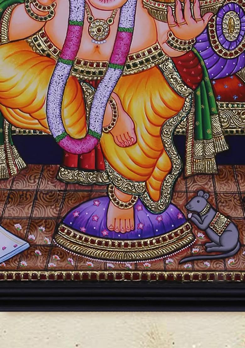 Lord Ganesha Seated Tanjore Painting 24K Gold