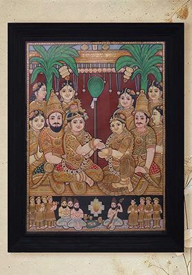 Shri Krishna And Rukmini Wedding Tanjore Painting 24K Gold