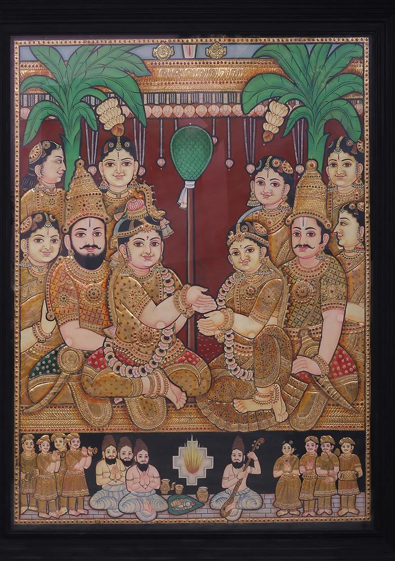 Shri Krishna And Rukmini Wedding Tanjore Painting 24K Gold