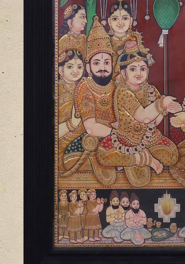 Shri Krishna And Rukmini Wedding Tanjore Painting 24K Gold