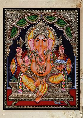 Lord Ganesha With Prabhavali Tanjore Painting 24K Gold