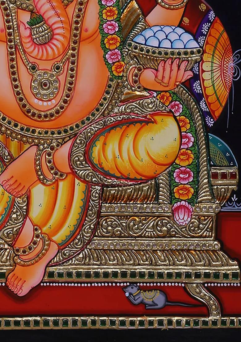 Lord Ganesha With Prabhavali Tanjore Painting 24K Gold