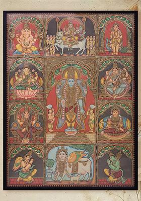 Lord Vishnu With Deities Tanjore Painting 24K Gold