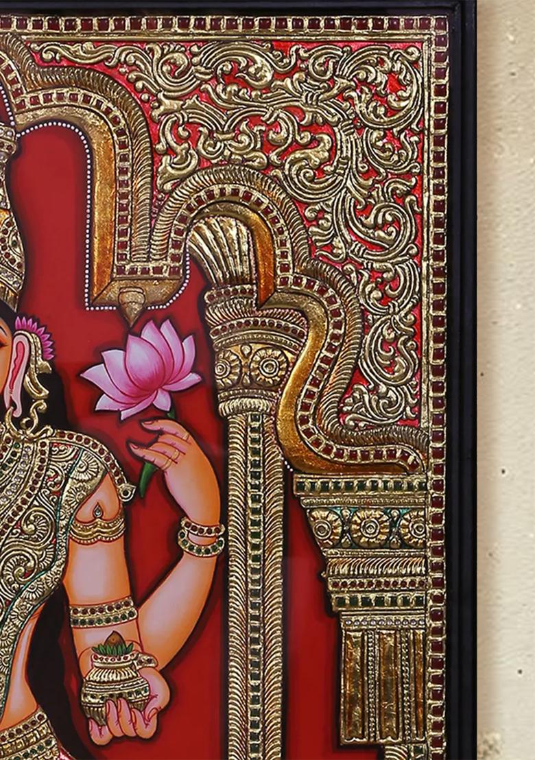 Blessing Goddess Lakshmi Tanjore Painting 24K Gold