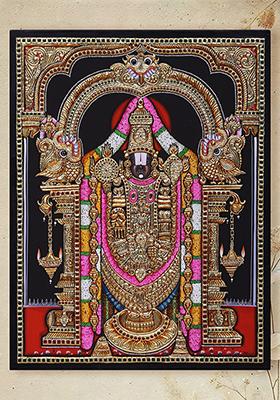 Standing Lord Tirupati Balaji Tanjore Painting 24K Gold