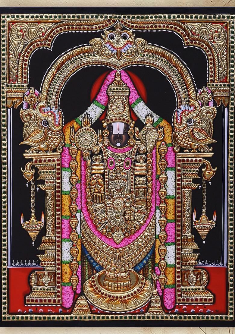 Standing Lord Tirupati Balaji Tanjore Painting 24K Gold