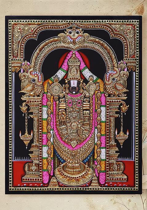 Standing Lord Tirupati Balaji Tanjore Painting 24K Gold