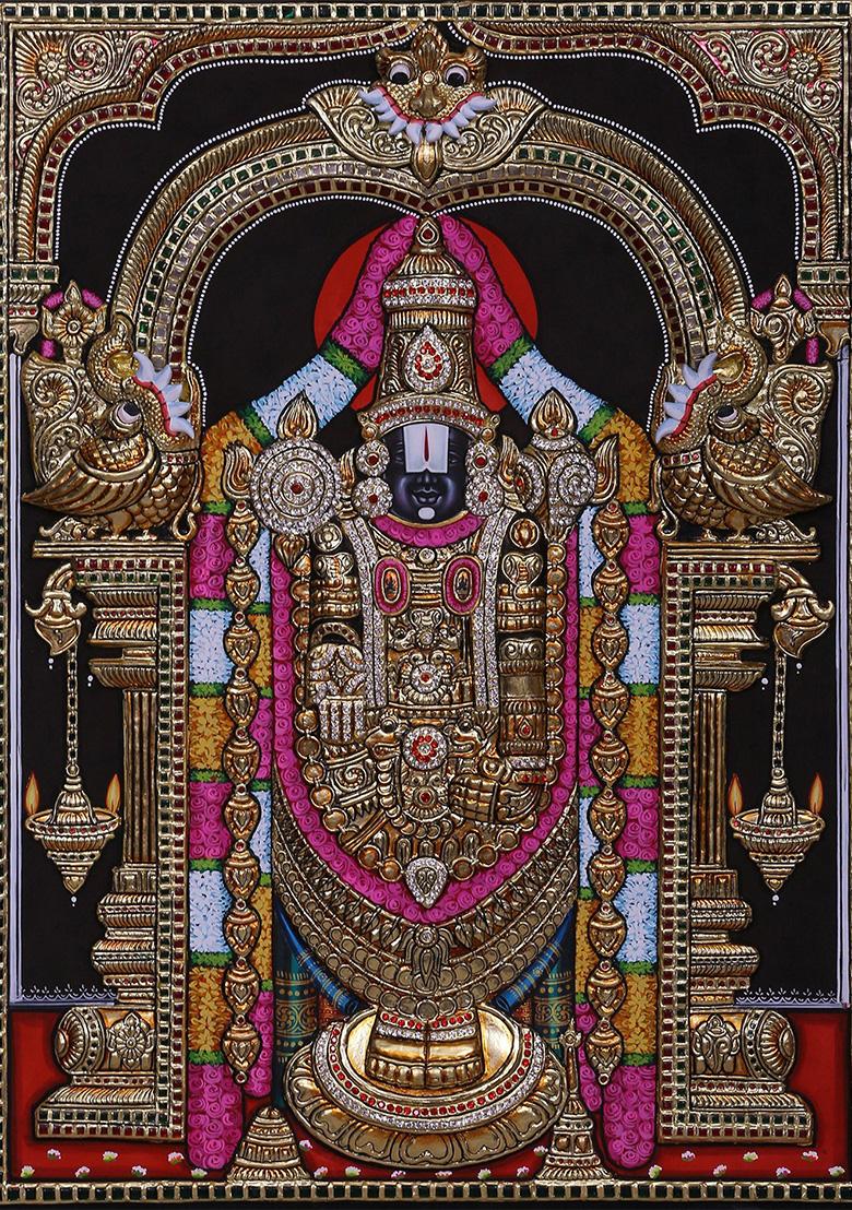 Lord Tirupati Balaji Tanjore Painting 24K Gold