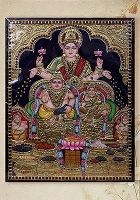 Lord Kubera And Goddess Lakshmi Tanjore Painting 24K Gold