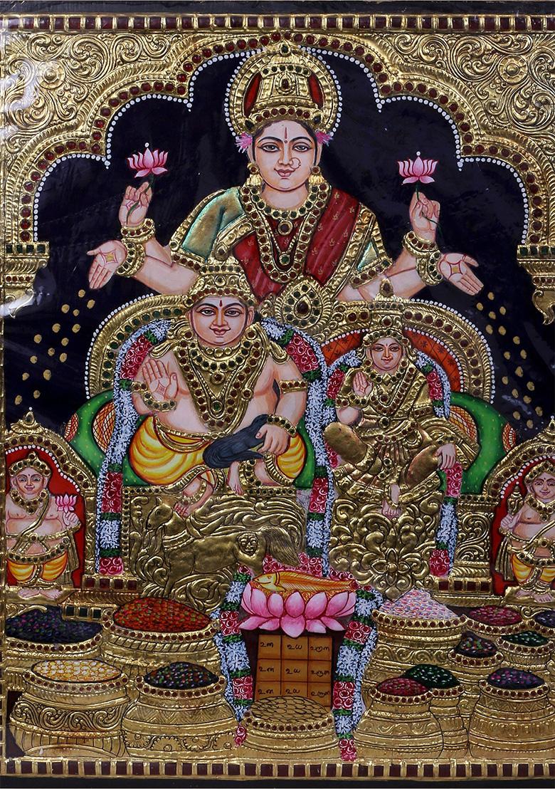 Lord Kubera And Goddess Lakshmi Tanjore Painting 24K Gold