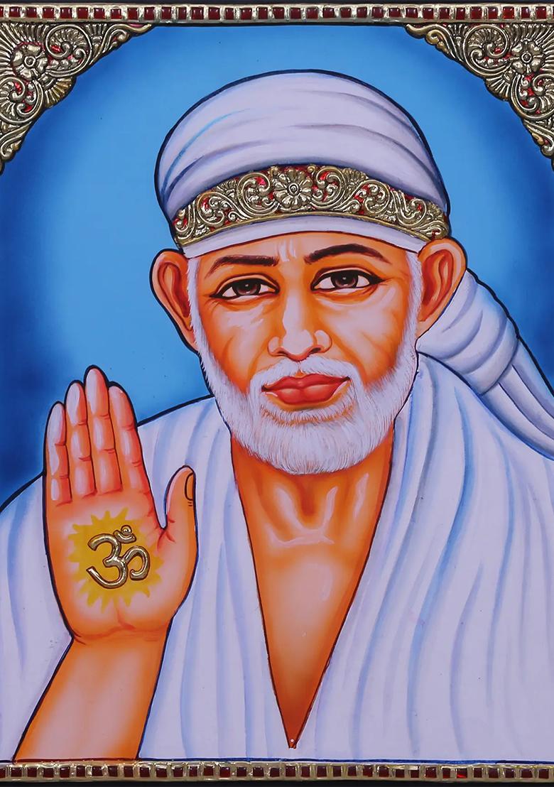 Blessing Sai Baba Tanjore Painting 24K Gold