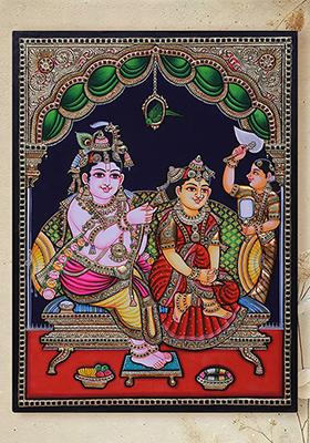 Goddess Radharani With Lord Krishna Tanjore Painting Love
