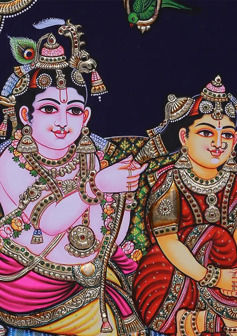 Goddess Radharani With Lord Krishna Tanjore Painting Love