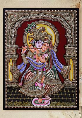 Radha Krishna Love Tanjore Painting 24K Gold