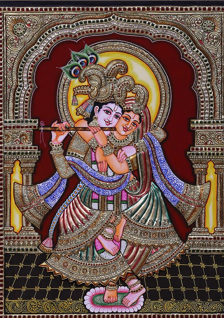 Radha Krishna Love Tanjore Painting 24K Gold