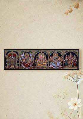 Lord Ganesha With Deities Tanjore Painting 24K Gold