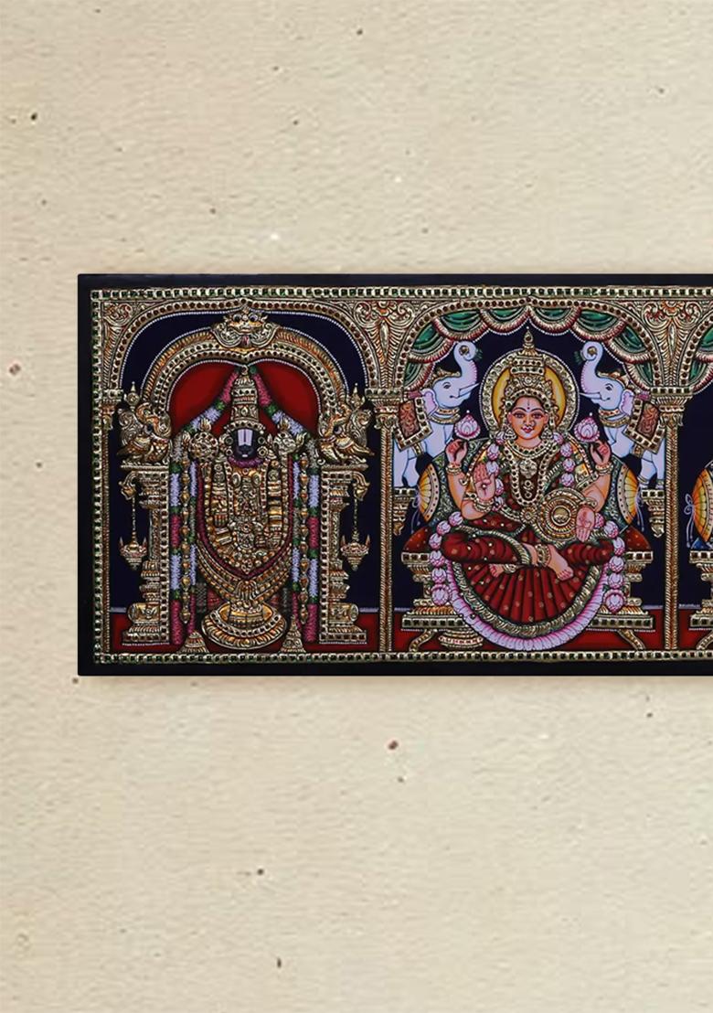 Lord Ganesha With Deities Tanjore Painting 24K Gold