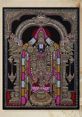 Tirupati Balaji With Devi Lakshmi Tanjore Painting
