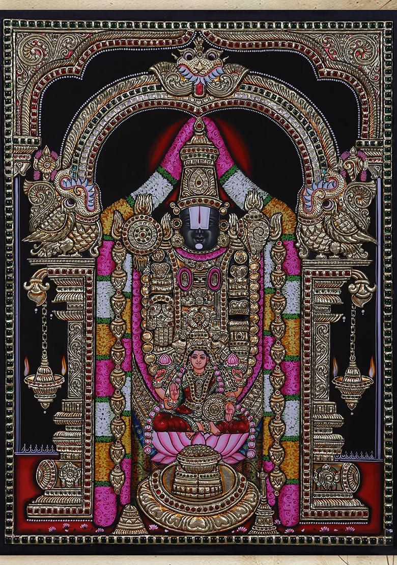 Tirupati Balaji With Devi Lakshmi Tanjore Painting