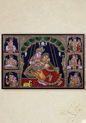 Radha Krishna On Swing Tanjore Painting Indian