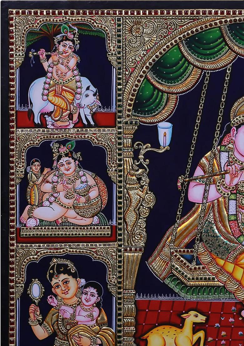 Radha Krishna On Swing Tanjore Painting Indian