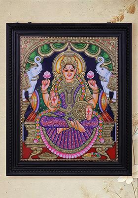 Devi Gajalakshmi Tanjore Painting 24K Gold