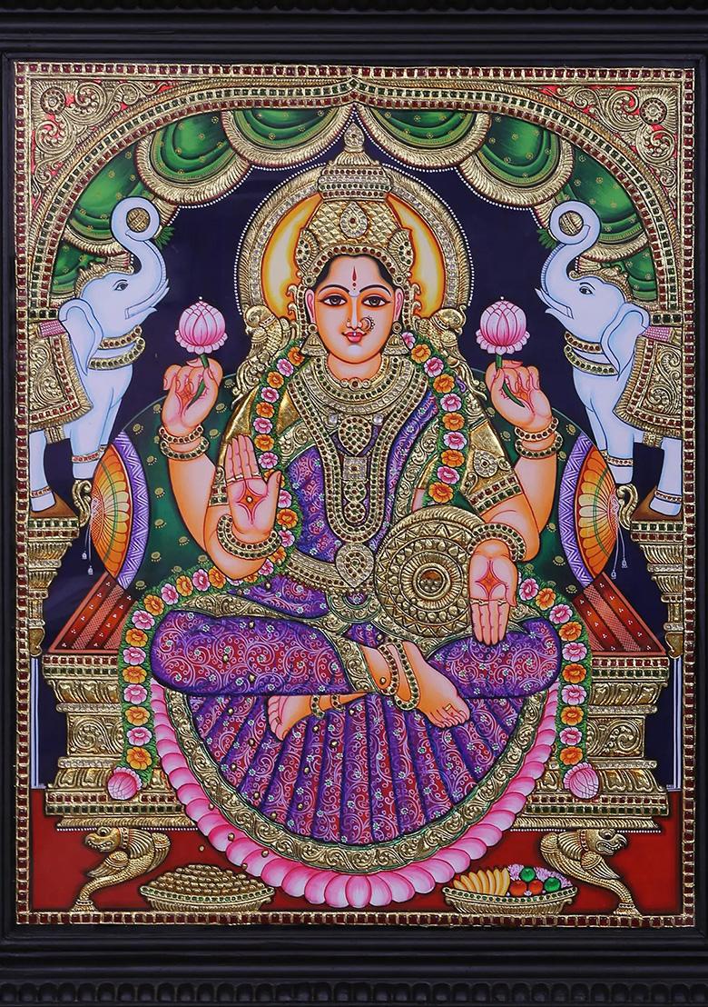 Devi Gajalakshmi Tanjore Painting 24K Gold
