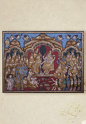 Goddess Meenakshi Kalyanam Tanjore Painting