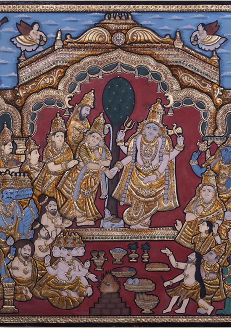 Goddess Meenakshi Kalyanam Tanjore Painting