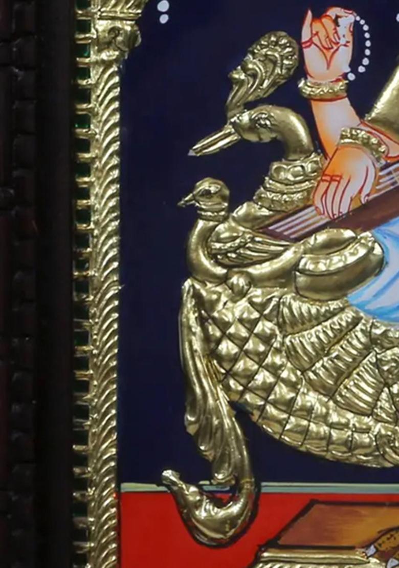 Goddess Saraswati With Swan Tanjore Painting